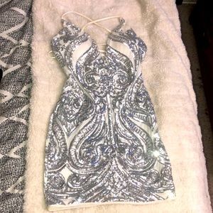 White and silver sequence dress